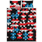 American Flag Jigsaw Puzzle Print Quilt Bed Set