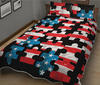 American Flag Jigsaw Puzzle Print Quilt Bed Set