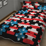 American Flag Jigsaw Puzzle Print Quilt Bed Set