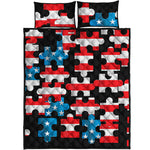 American Flag Jigsaw Puzzle Print Quilt Bed Set