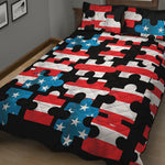 American Flag Jigsaw Puzzle Print Quilt Bed Set