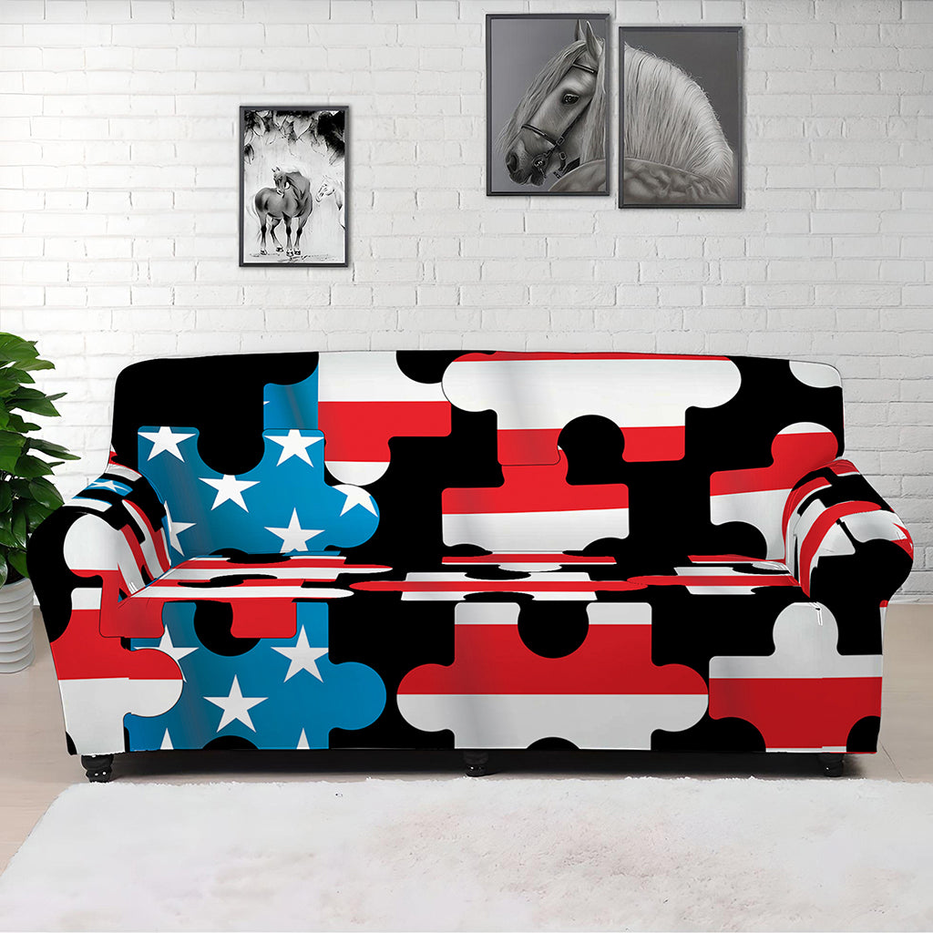 American Flag Jigsaw Puzzle Print Sofa Cover