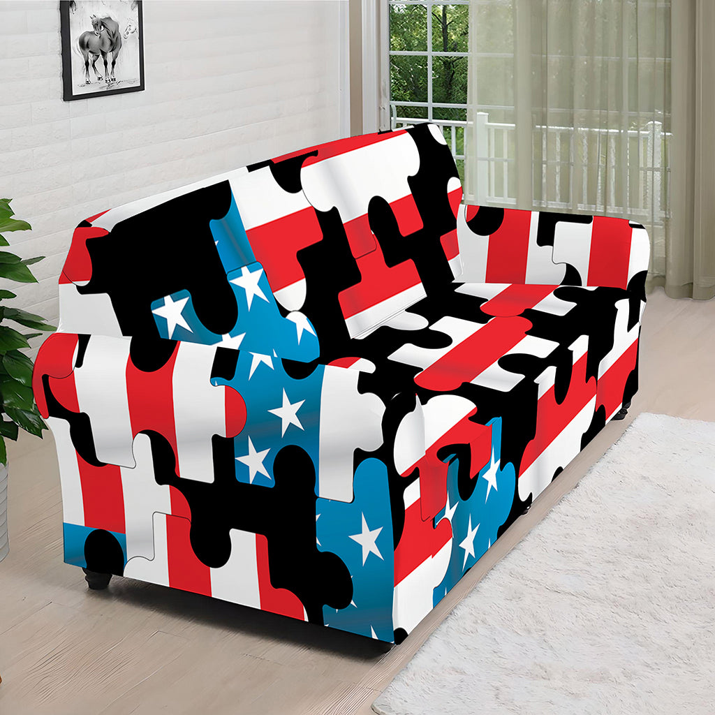American Flag Jigsaw Puzzle Print Sofa Cover