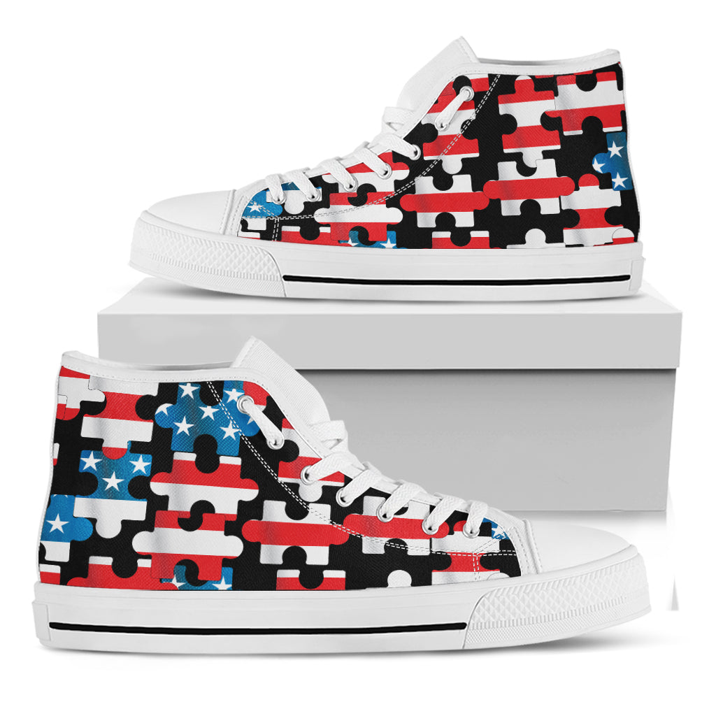 American Flag Jigsaw Puzzle Print White High Top Shoes