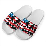 American Flag Jigsaw Puzzle Print White Slide Sandals
