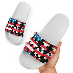American Flag Jigsaw Puzzle Print White Slide Sandals