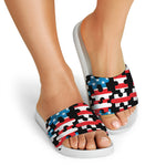 American Flag Jigsaw Puzzle Print White Slide Sandals