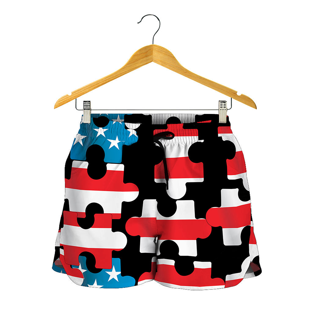 American Flag Jigsaw Puzzle Print Women's Shorts