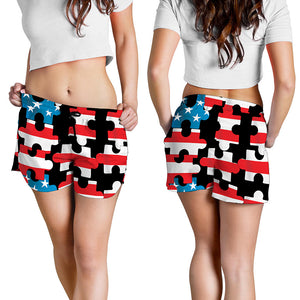 American Flag Jigsaw Puzzle Print Women's Shorts