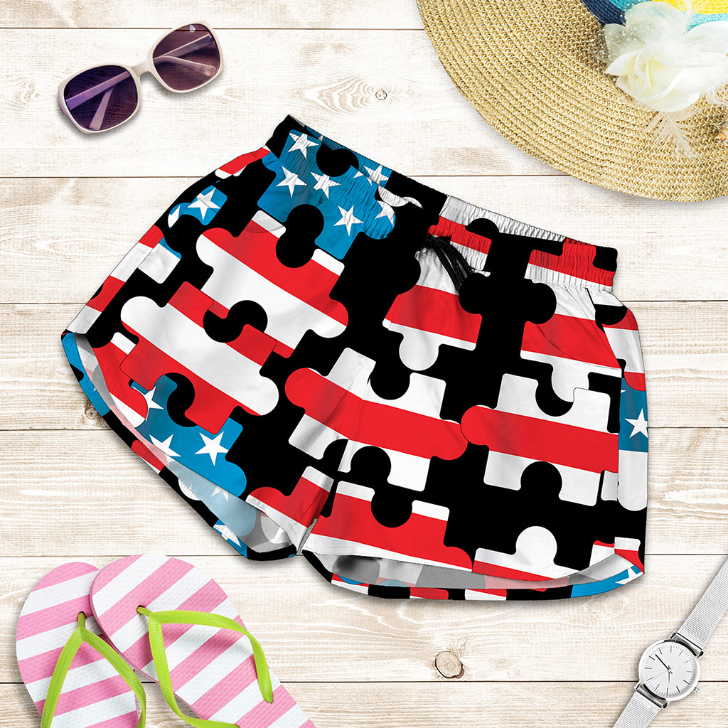 American Flag Jigsaw Puzzle Print Women's Shorts