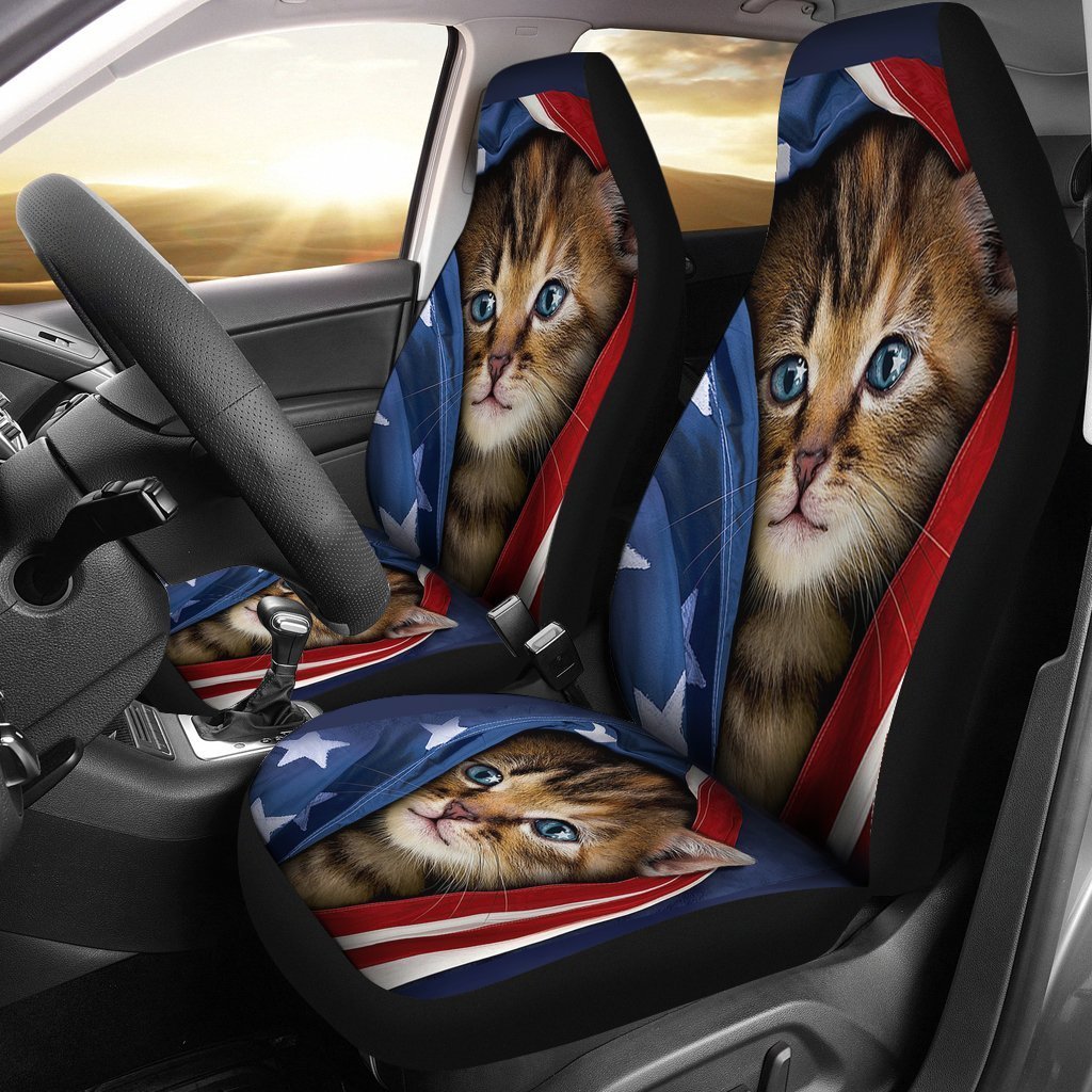 American Flag Kitty Patriotic Universal Fit Car Seat Covers GearFrost