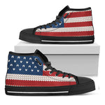 American Flag Knitted Print Black High Top Shoes