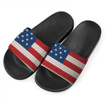 American Flag Knitted Print Black Slide Sandals