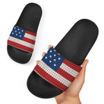 American Flag Knitted Print Black Slide Sandals