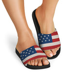 American Flag Knitted Print Black Slide Sandals