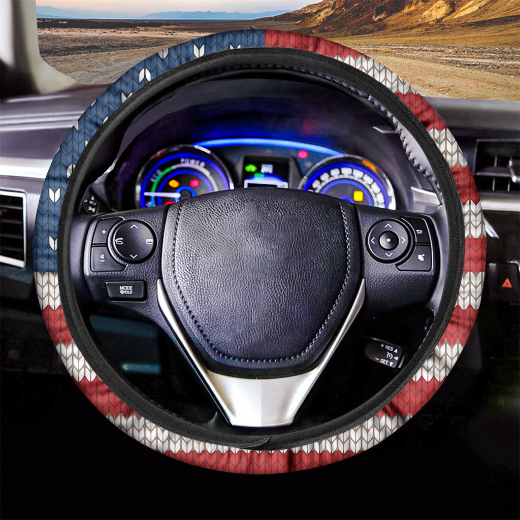 American Flag Knitted Print Car Steering Wheel Cover