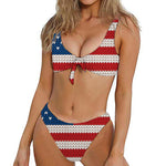American Flag Knitted Print Front Bow Tie Bikini