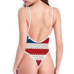 American Flag Knitted Print High Cut One Piece Swimsuit