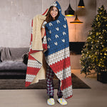 American Flag Knitted Print Hooded Blanket