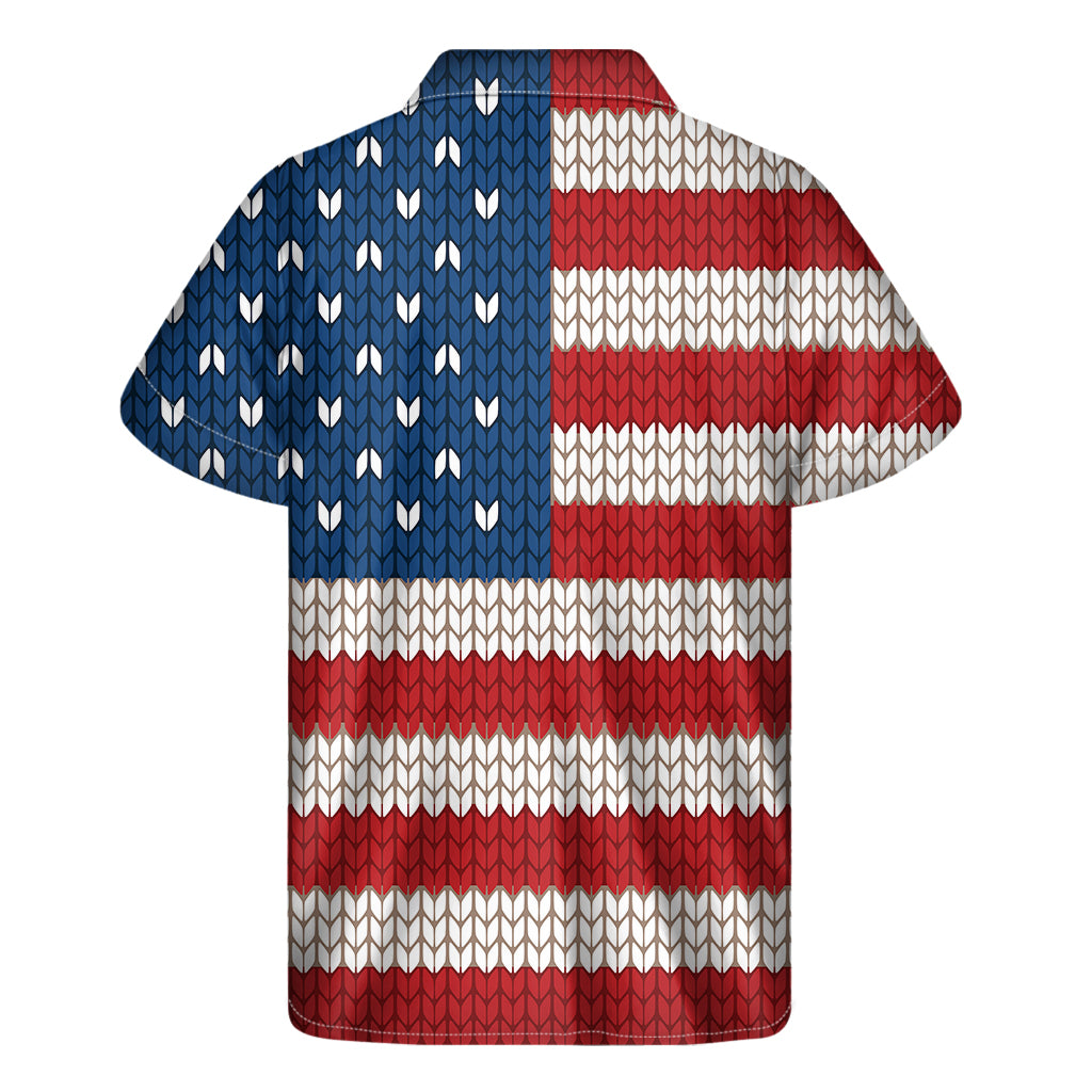 American Flag Knitted Print Men's Short Sleeve Shirt