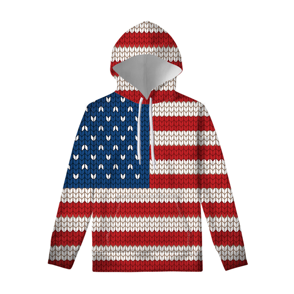 American Flag Knitted Print Pullover Hoodie