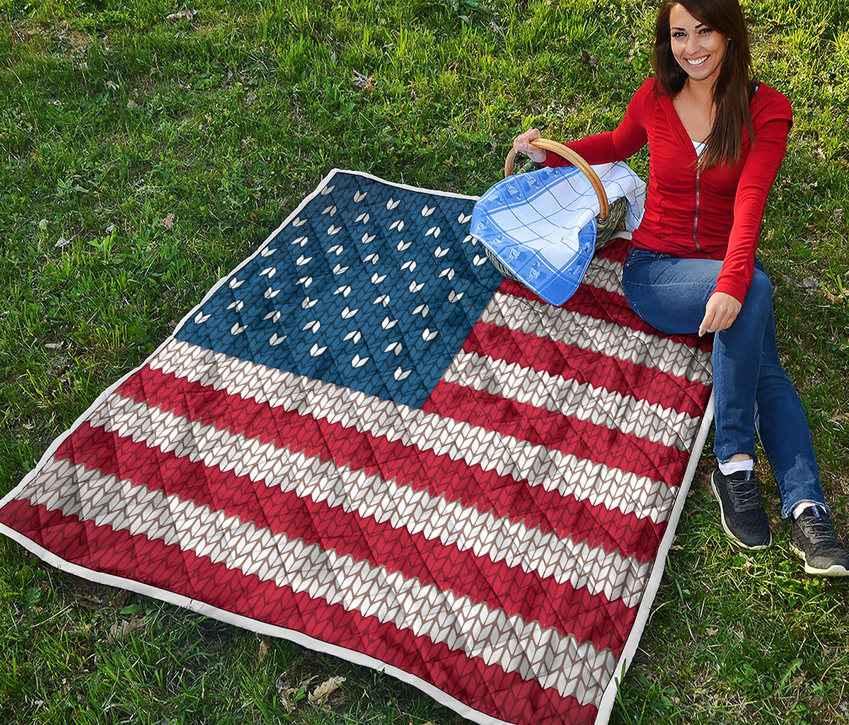 American Flag Knitted Print Quilt