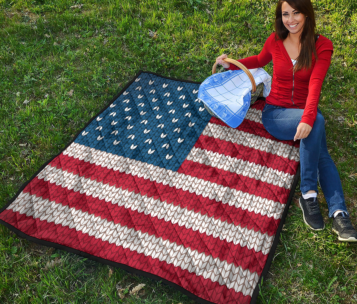 American Flag Knitted Print Quilt
