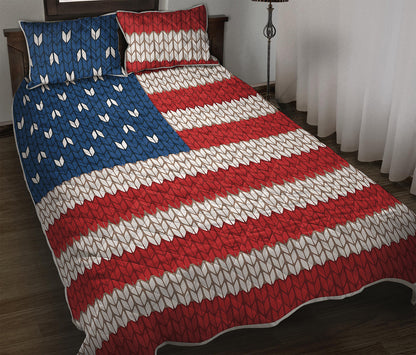 American Flag Knitted Print Quilt Bed Set