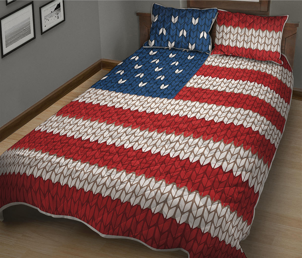 American Flag Knitted Print Quilt Bed Set