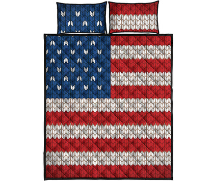 American Flag Knitted Print Quilt Bed Set