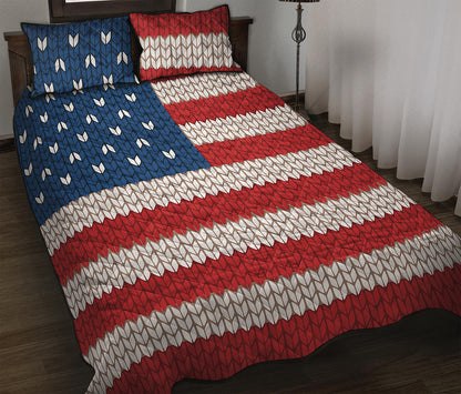 American Flag Knitted Print Quilt Bed Set