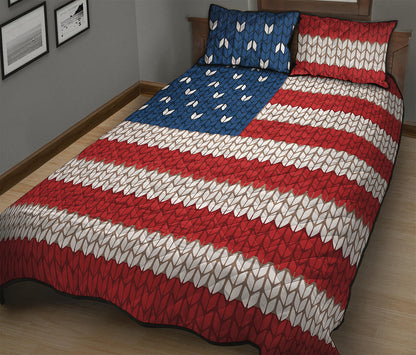 American Flag Knitted Print Quilt Bed Set