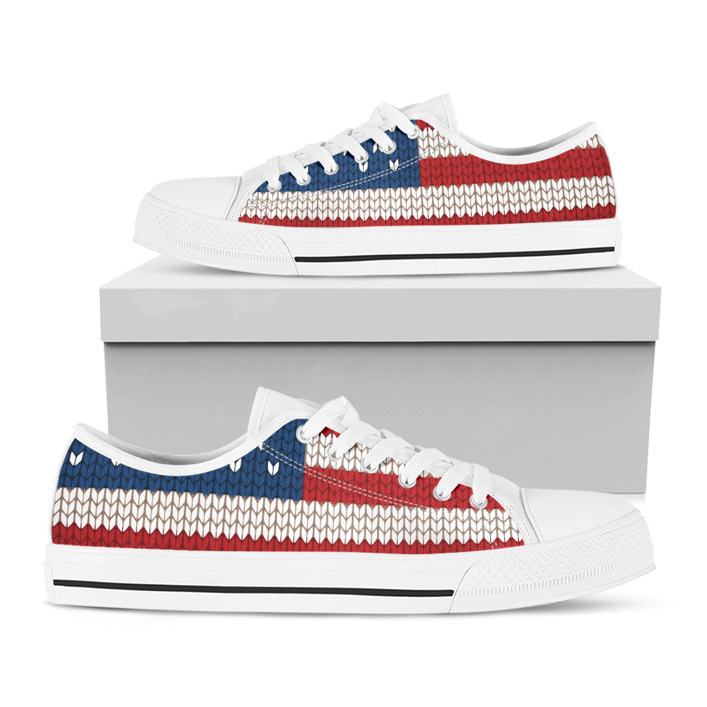 American Flag Knitted Print White Low Top Shoes