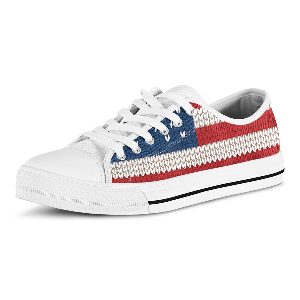 American Flag Knitted Print White Low Top Shoes