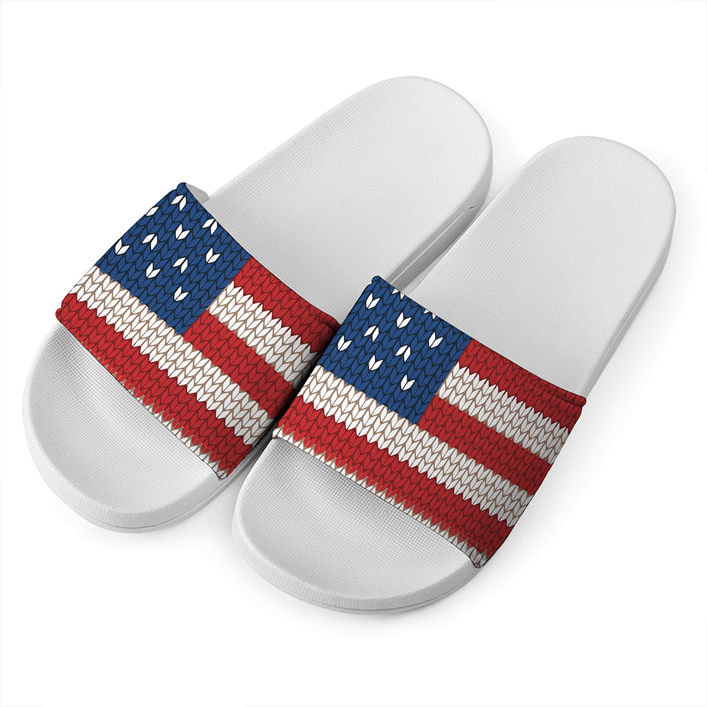 American Flag Knitted Print White Slide Sandals