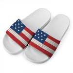 American Flag Knitted Print White Slide Sandals