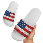 American Flag Knitted Print White Slide Sandals