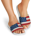 American Flag Knitted Print White Slide Sandals