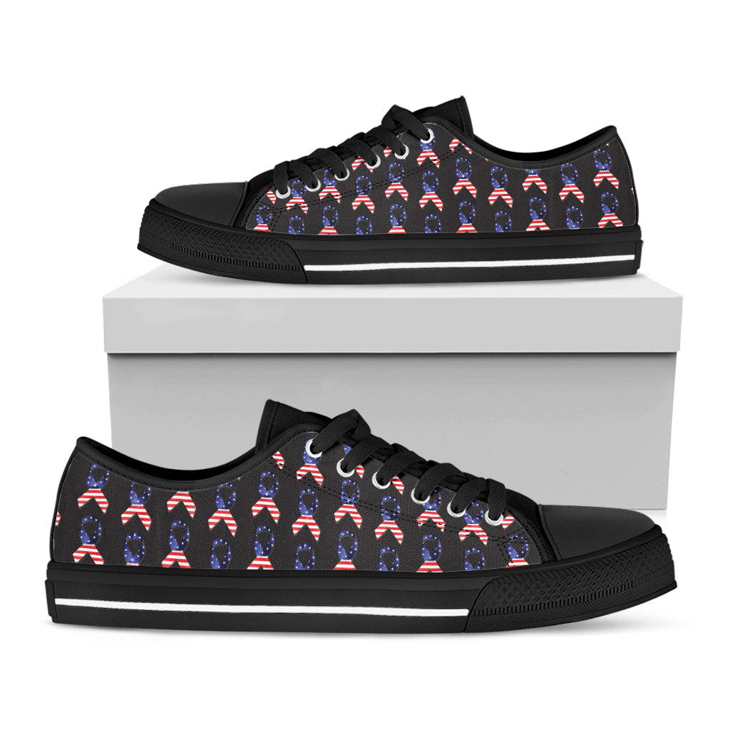 American Flag Ribbon Pattern Print Black Low Top Shoes