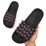 American Flag Ribbon Pattern Print Black Slide Sandals