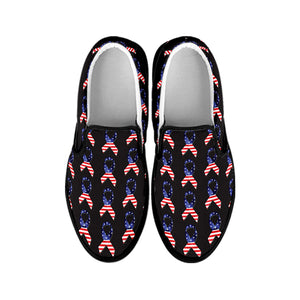 American Flag Ribbon Pattern Print Black Slip On Shoes