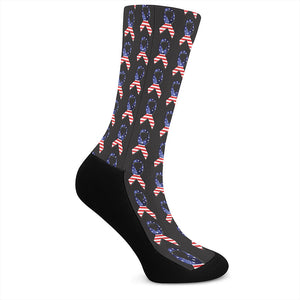 American Flag Ribbon Pattern Print Crew Socks