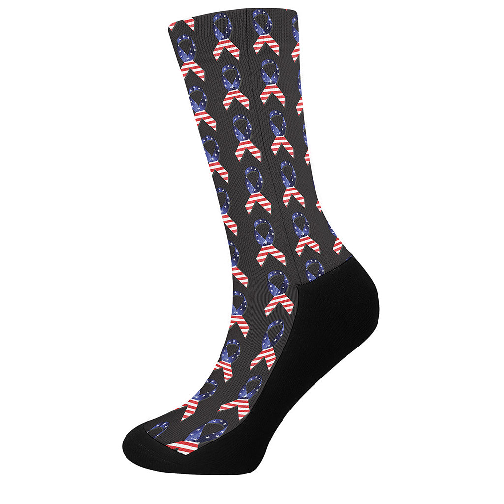 American Flag Ribbon Pattern Print Crew Socks