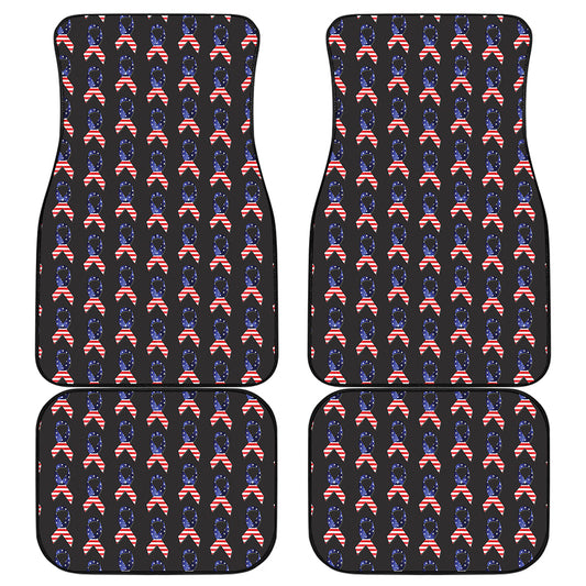 American Flag Ribbon Pattern Print Front and Back Car Floor Mats