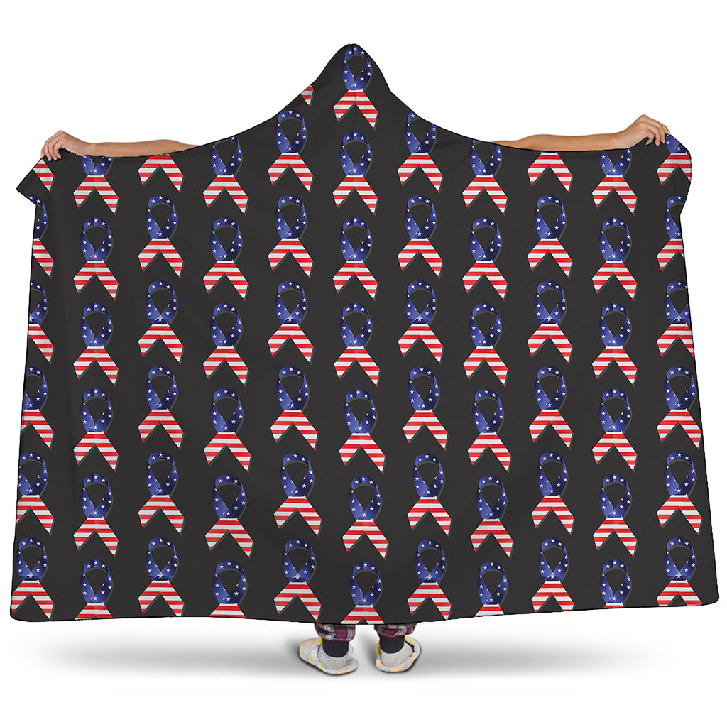 American Flag Ribbon Pattern Print Hooded Blanket