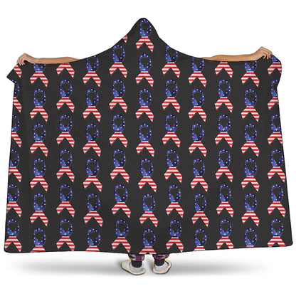 American Flag Ribbon Pattern Print Hooded Blanket