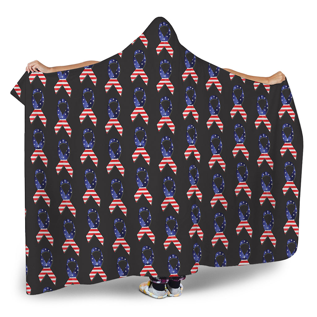 American Flag Ribbon Pattern Print Hooded Blanket