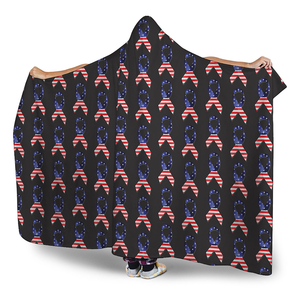 American Flag Ribbon Pattern Print Hooded Blanket