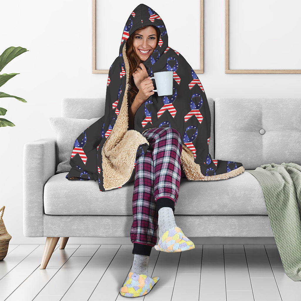 American Flag Ribbon Pattern Print Hooded Blanket