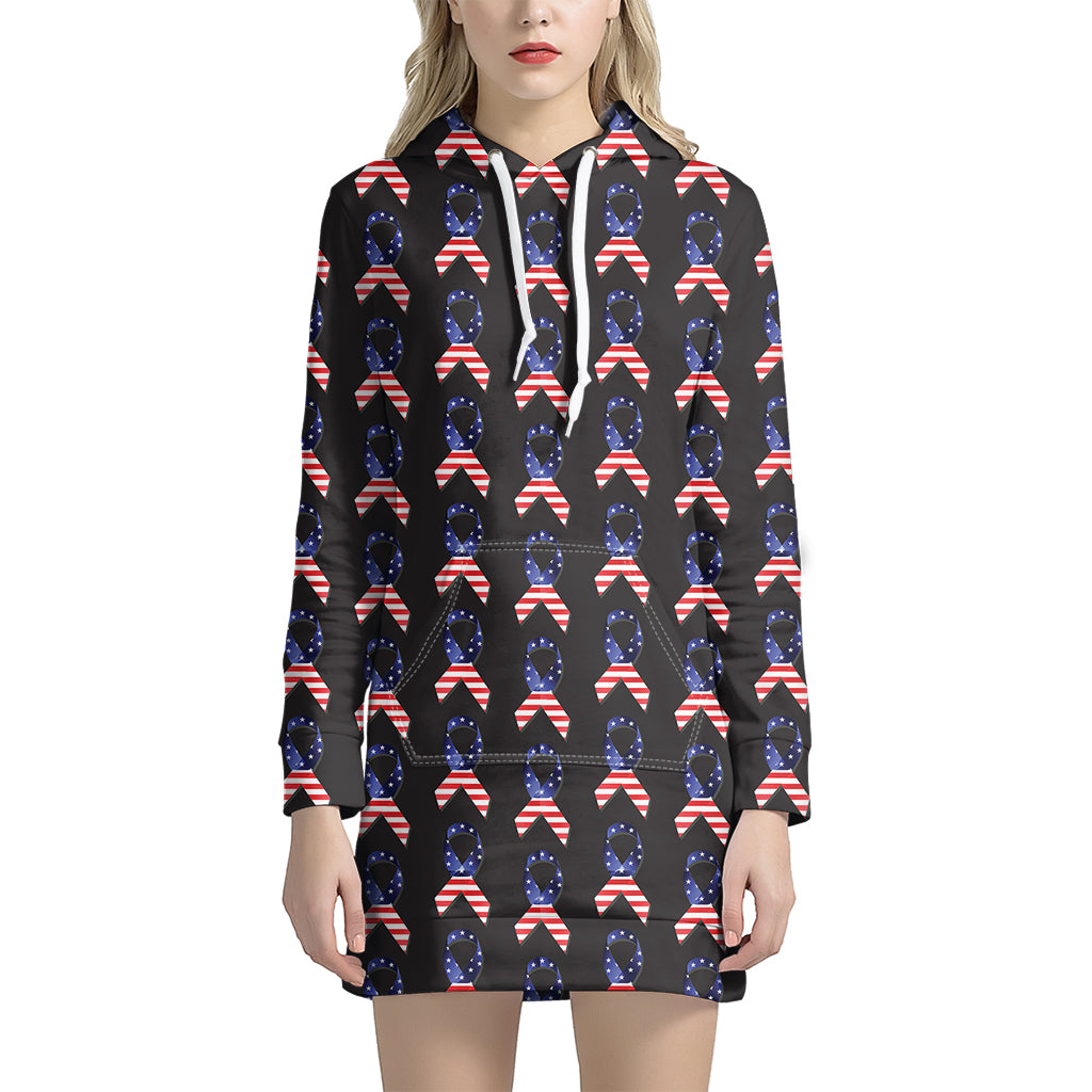 American Flag Ribbon Pattern Print Hoodie Dress